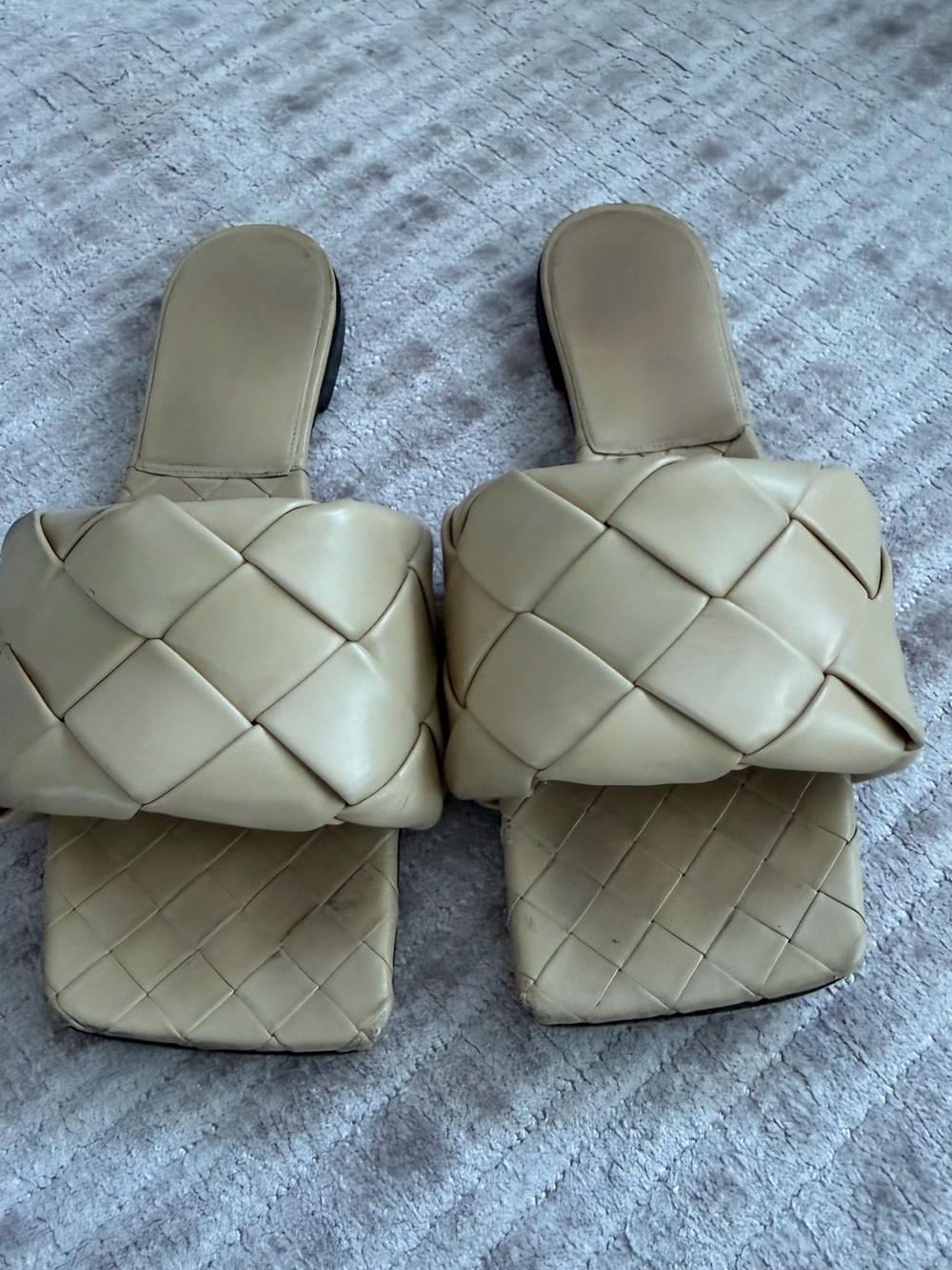 Bottega Veneta Padded Intrecciato Slide Sandals in Beige